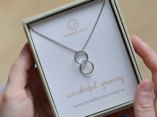 925 Silver Stacked Circle Necklace, Sterling Silver Minimalist Necklace, Gift For Her, Christmas Gift for Grandmother, Wedding Gift for Her