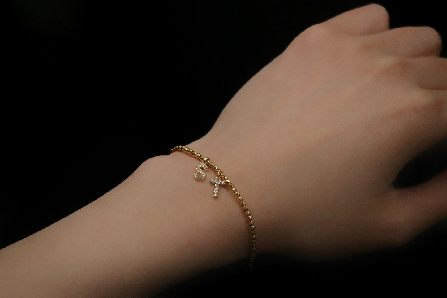 Thank You Gift For Her: Gold CZ Name Bracelet. Personalized Alphabet Bangle, Christmas Gift Idea