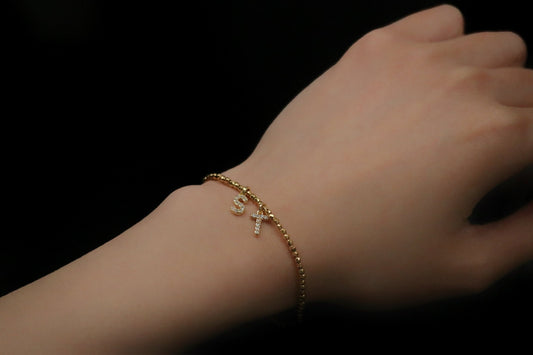 Thank You Gift For Her: Gold CZ Name Bracelet. Personalized Alphabet Bangle, Christmas Gift Idea