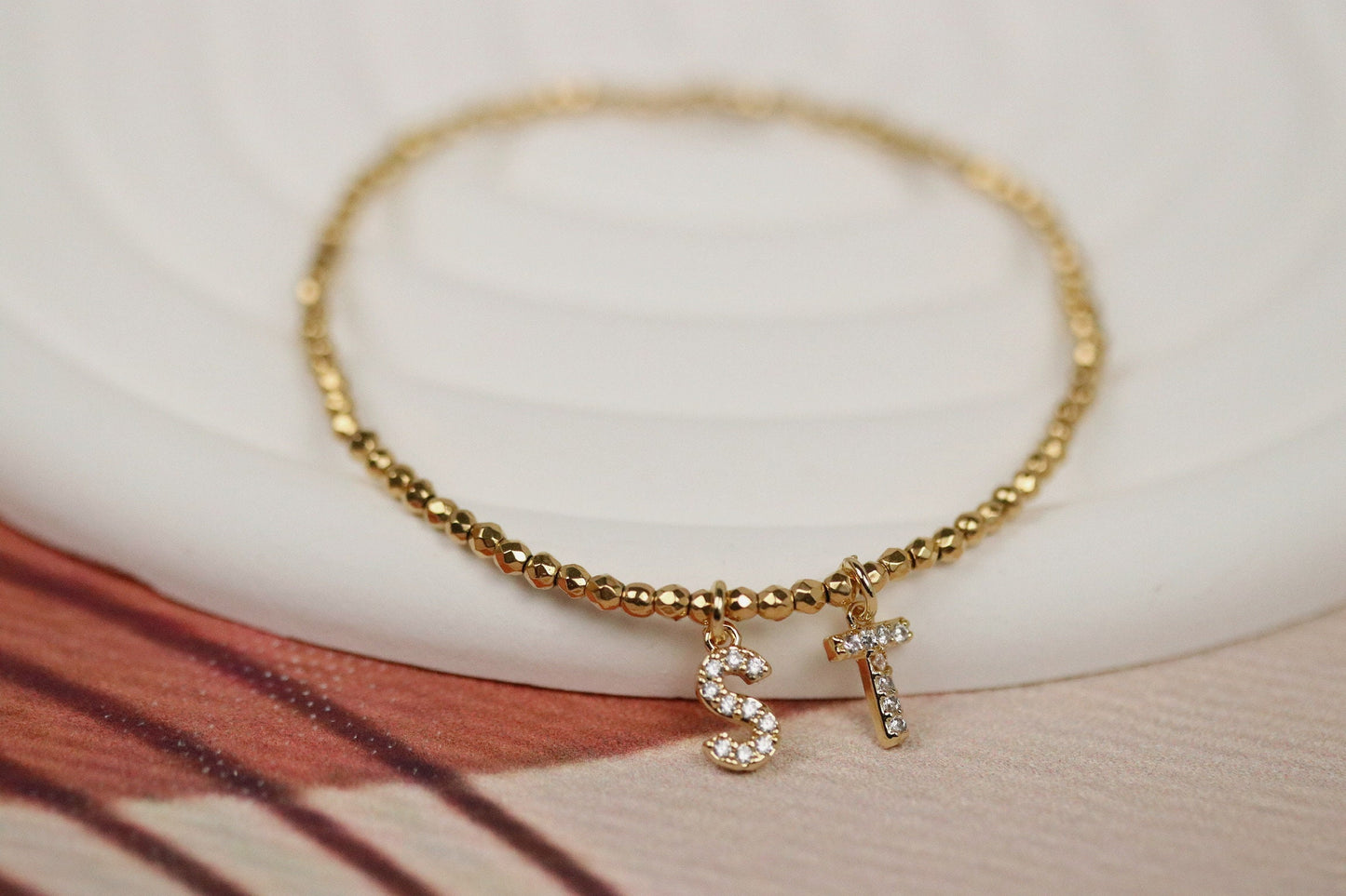 Thank You Gift For Her: Gold CZ Name Bracelet. Personalized Alphabet Bangle, Christmas Gift Idea