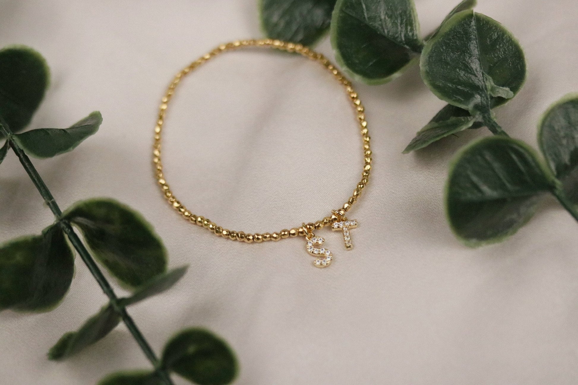 Thank You Gift For Her: Gold CZ Name Bracelet. Personalized Alphabet Bangle, Christmas Gift Idea