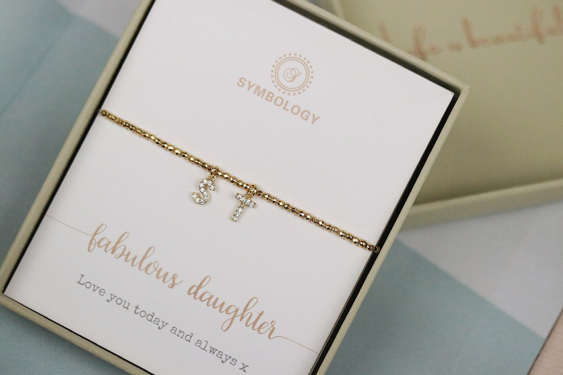 Daughter Initial Bracelet, Gold Filled alphabet Bracelet, Personalised Gift Jewellery. Daughter Birthday Gift, Gold Harmed Beaded Bracelet