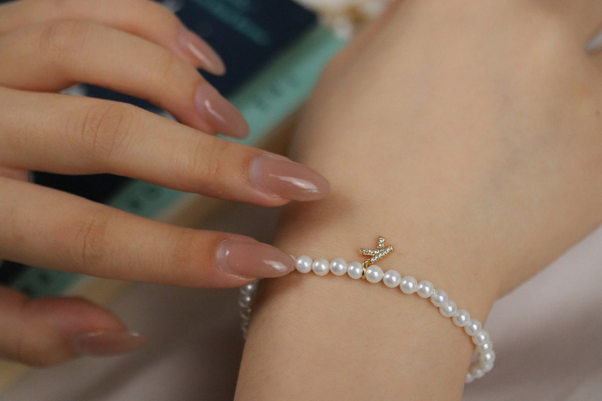 Genuine Pearl Personalised Bracelet • Gold Filled Initial Bracelet • Birthday Gift for Her• Fresh Water Pearl Bridal Jewellery • Custom Gift
