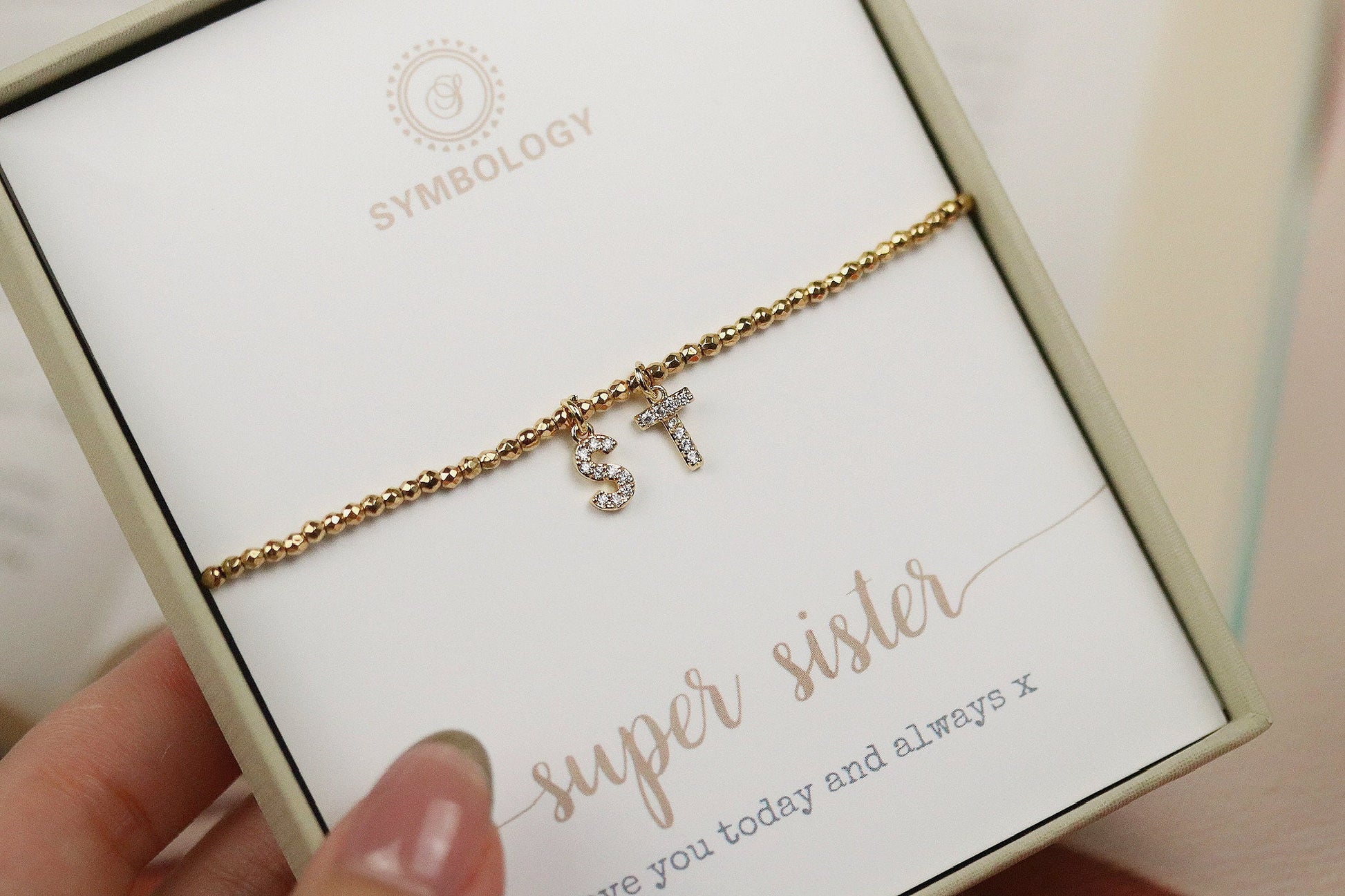 Gold Initial Sis Bracelet, Personalised Alphabet Bracelet, Custom Jewelry, Christmas Gift for Sister, Birthday Gift Her, Waterproof Bracelet