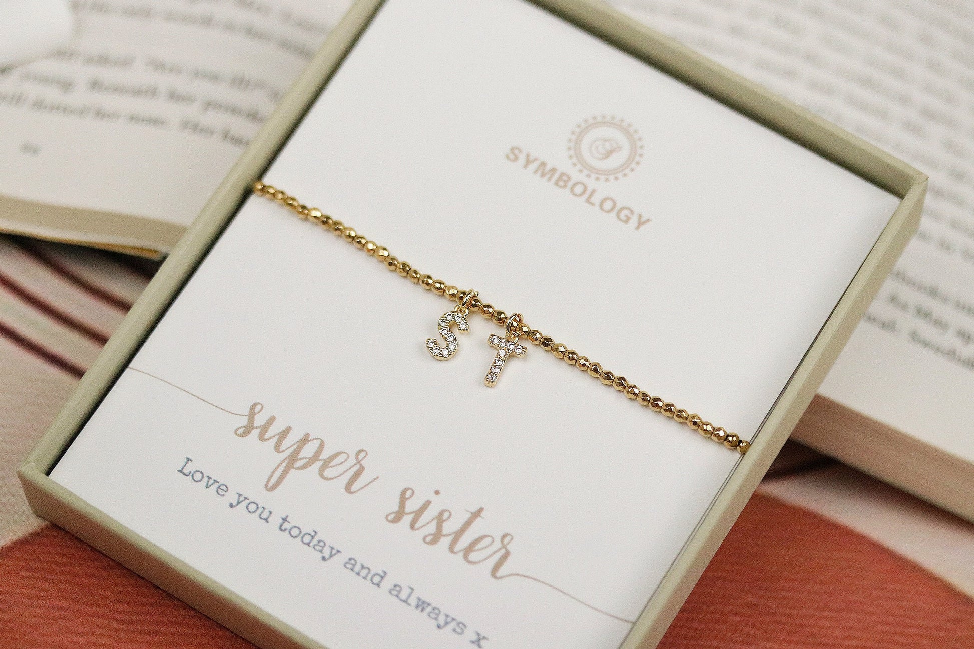 Gold Initial Sis Bracelet, Personalised Alphabet Bracelet, Custom Jewelry, Christmas Gift for Sister, Birthday Gift Her, Waterproof Bracelet