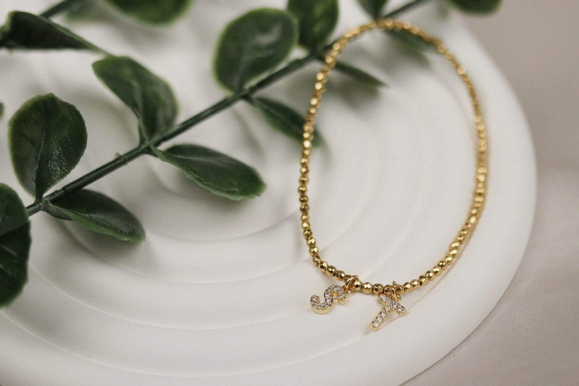 Thank You Gift For Her: Gold CZ Name Bracelet. Personalized Alphabet Bangle, Christmas Gift Idea