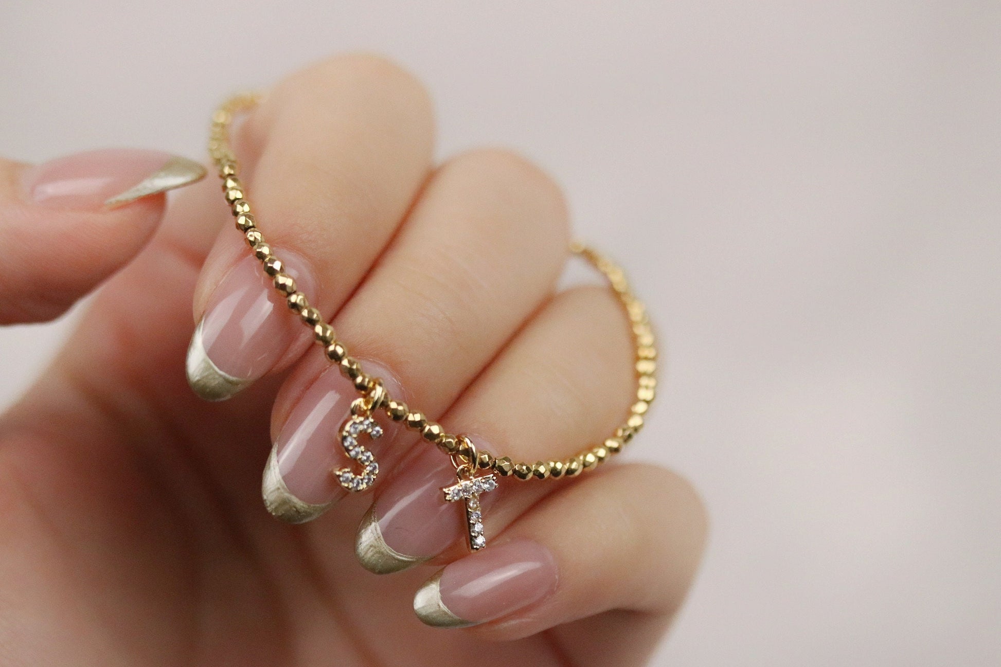 Thank You Gift For Her: Gold CZ Name Bracelet. Personalized Alphabet Bangle, Christmas Gift Idea