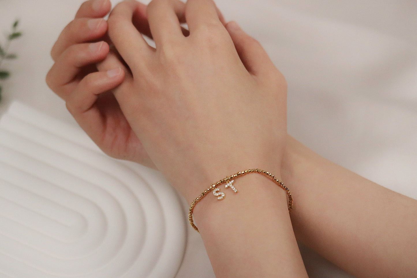 Thank You Gift For Her: Gold CZ Name Bracelet. Personalized Alphabet Bangle, Christmas Gift Idea
