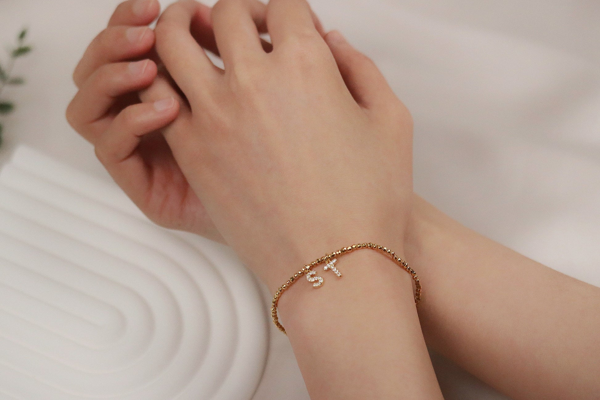 Thank You Gift For Her: Gold CZ Name Bracelet. Personalized Alphabet Bangle, Christmas Gift Idea