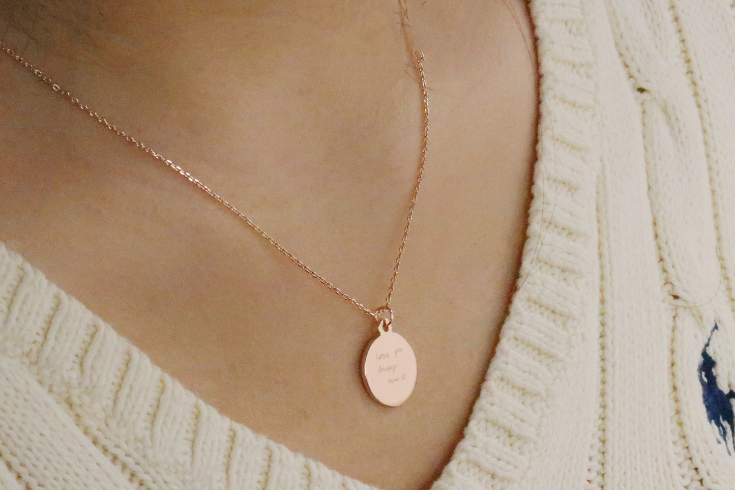 Sterling Silver Personalised Necklace, Handwriting Engraving Necklace, Custom Initial Jewellery in Silver | Rose | Gold, Memorial Necklace