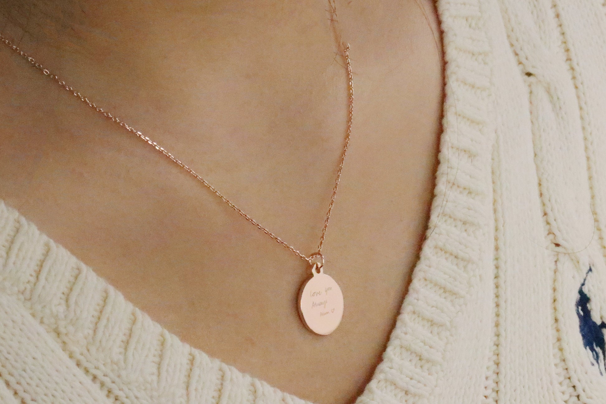 Sterling Silver Personalised Necklace, Handwriting Engraving Necklace, Custom Initial Jewellery in Silver | Rose | Gold, Memorial Necklace