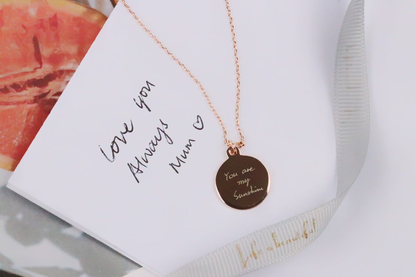 Sterling Silver Personalised Necklace, Handwriting Engraving Necklace, Custom Initial Jewellery in Silver | Rose | Gold, Memorial Necklace