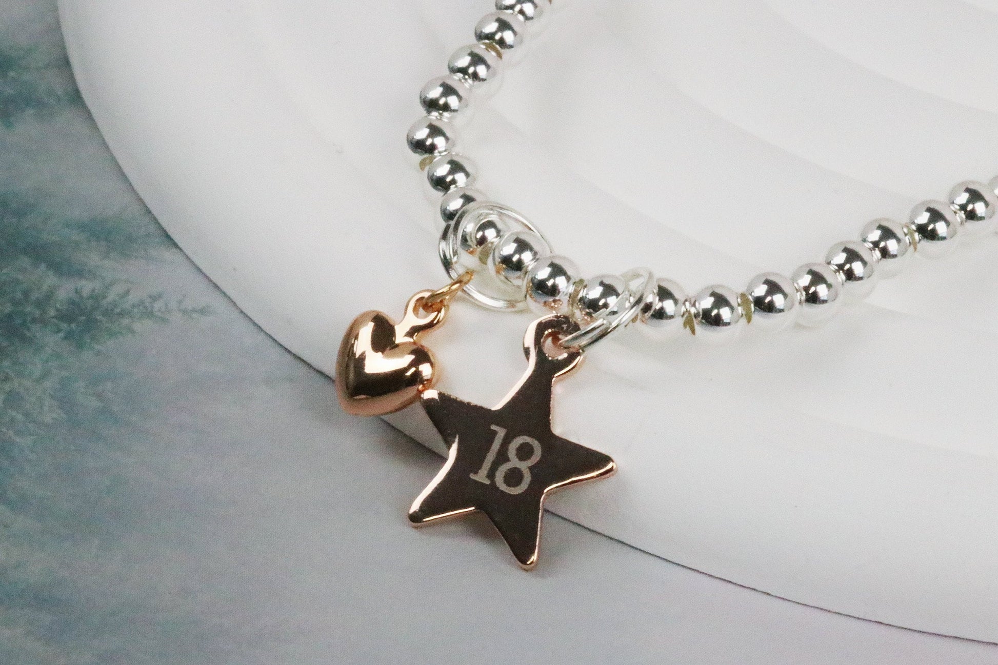 Personalised Bracelet, Sterling Silver Plated Beads Charm Bracelet, Sentimental Gift for Her, Customised Number Bracelet, 40th Birthday Gift