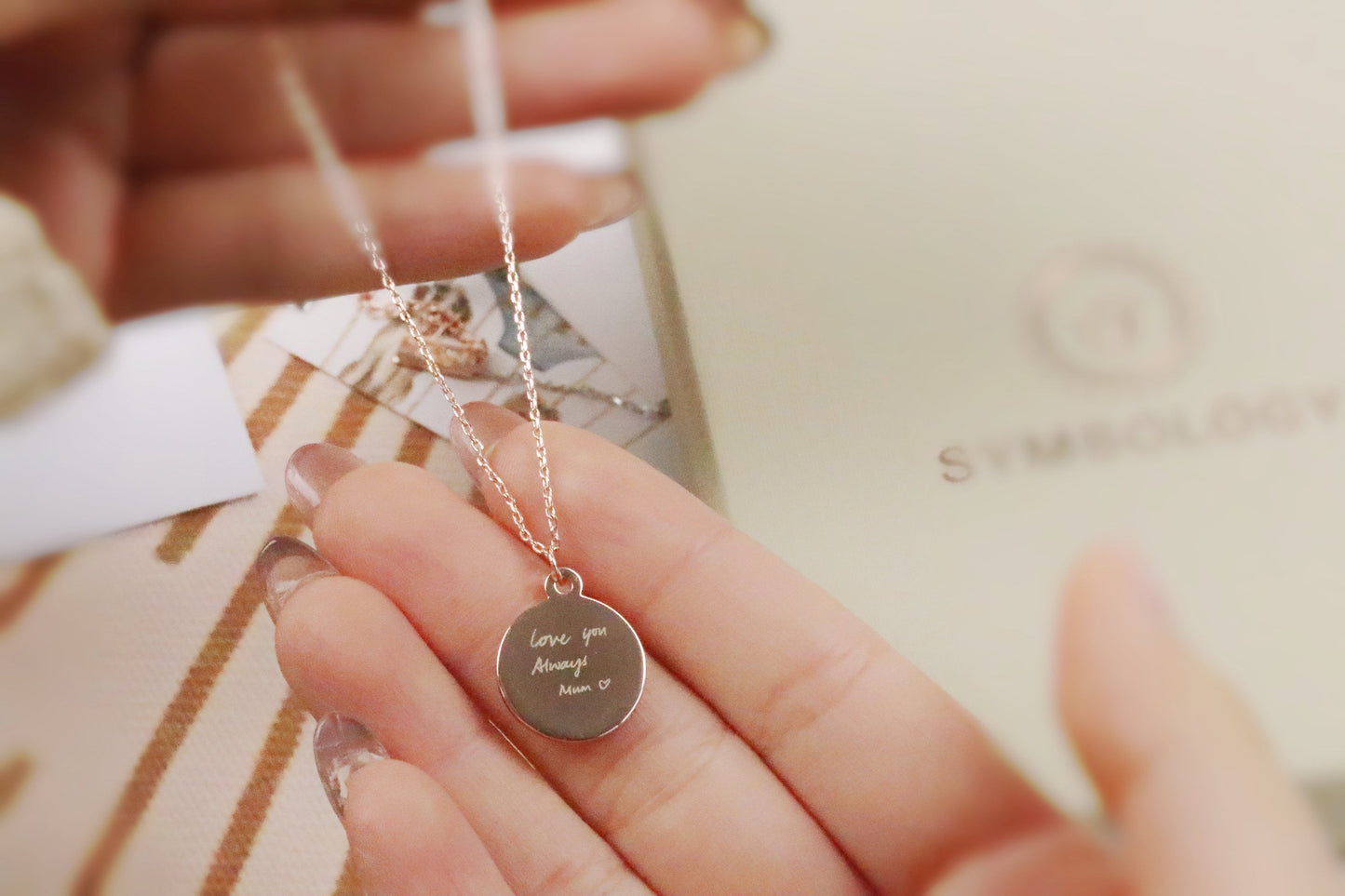 Sterling Silver Personalised Necklace, Handwriting Engraving Necklace, Custom Initial Jewellery in Silver | Rose | Gold, Memorial Necklace