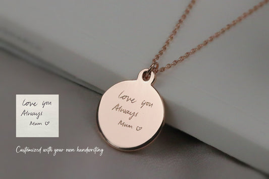 Personalised Necklace, Handwriting Engraving Necklace, Silver Custom Initial Jewellery, Gold Keepsake Necklace, mother's day Gift for Her