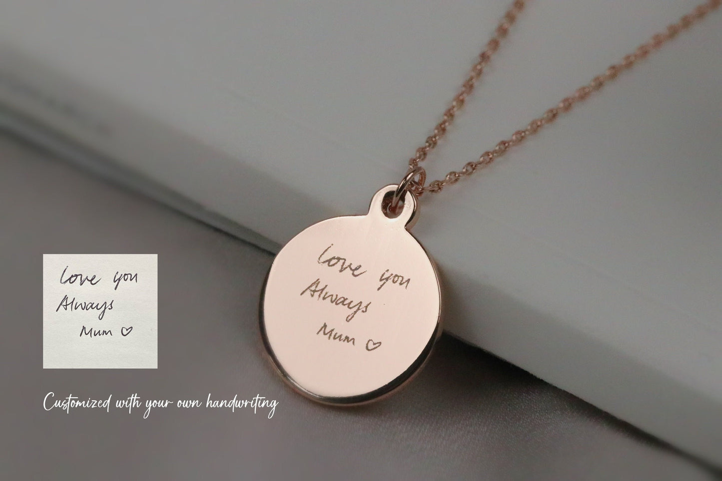 Sterling Silver Personalised Necklace, Handwriting Engraving Necklace, Custom Initial Jewellery in Silver | Rose | Gold, Memorial Necklace