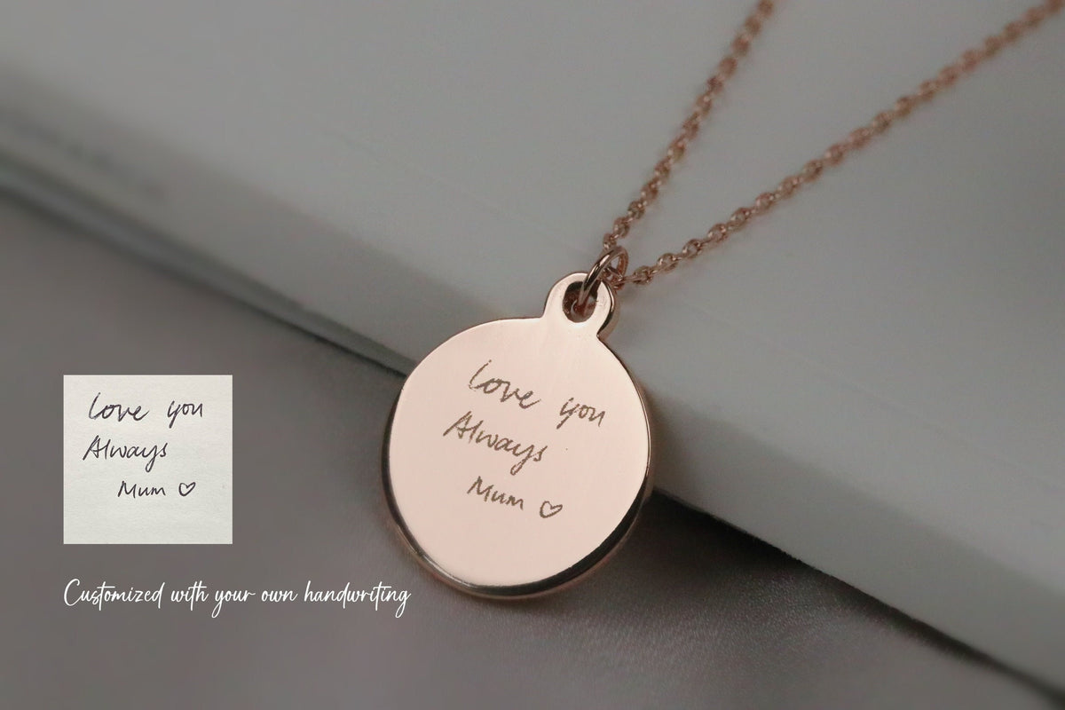 Personalised Mum Necklace, Handwriting Engraving Necklace, Custom Initial Jewellery for Mother & Daughter, Custom Christmas Gift for Mum