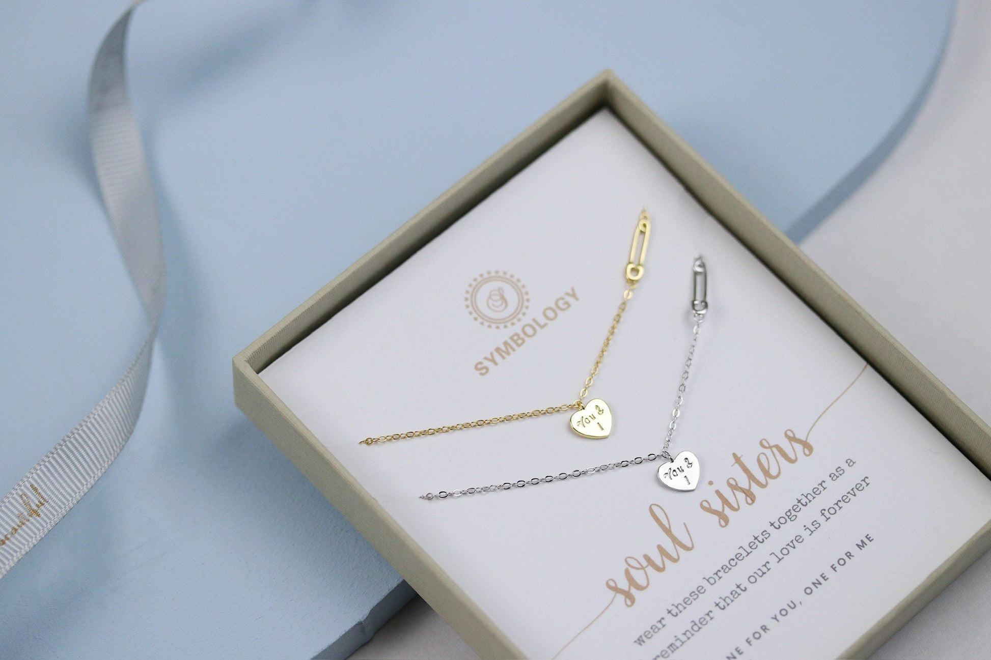 Soul Sister Bracelet Set, Minimalist Tiny Heart Bracelet for Sister Bracelet, 925 Silver You & I Stacking Bracelet, Birthday Gift for Her