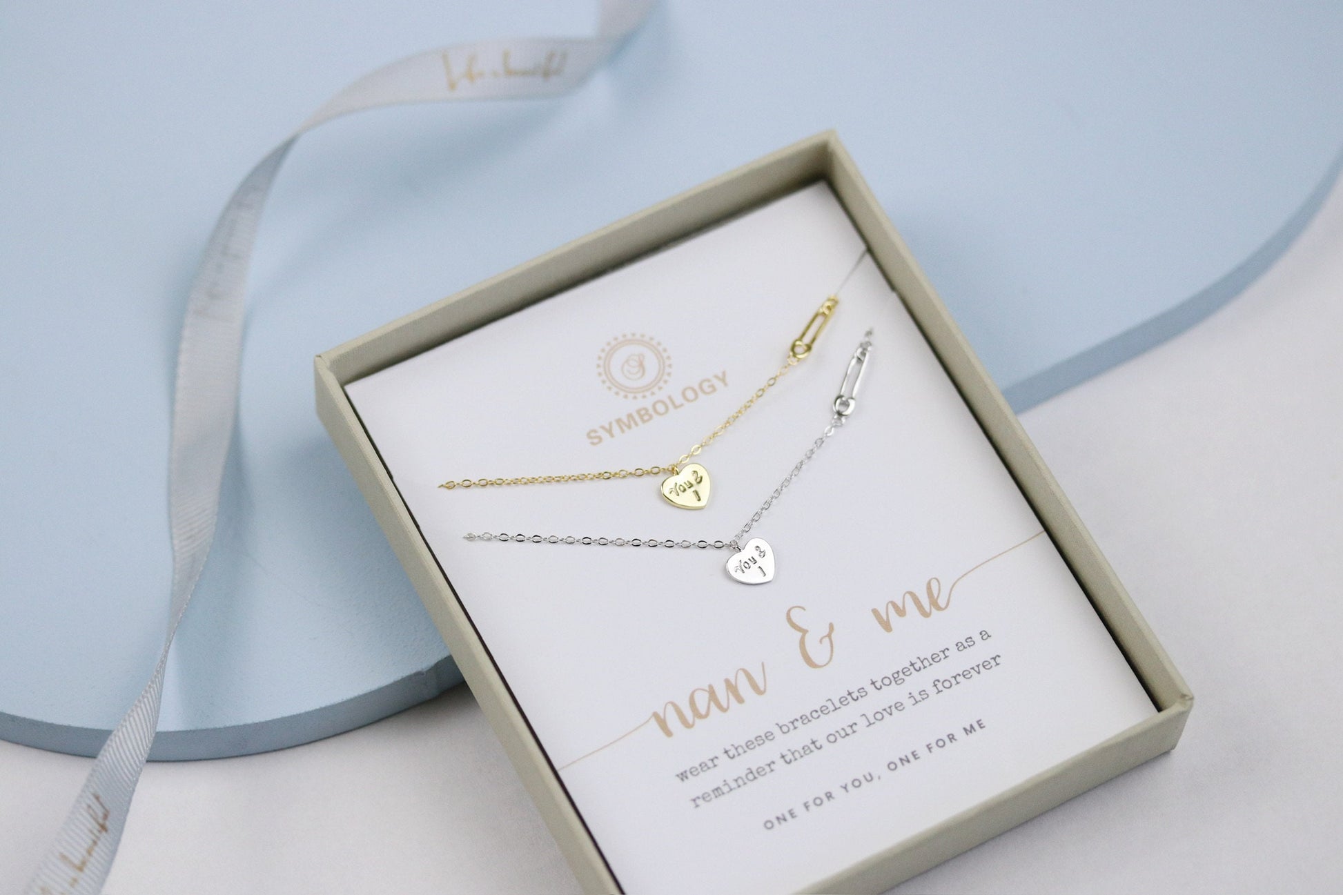 Nan and Me Bracelet Set, Minimalist Tiny Heart Bracelet for Nan, 925 Silver You & I Stacking Bracelet, Birthday Gift for Her, Gift for Mum