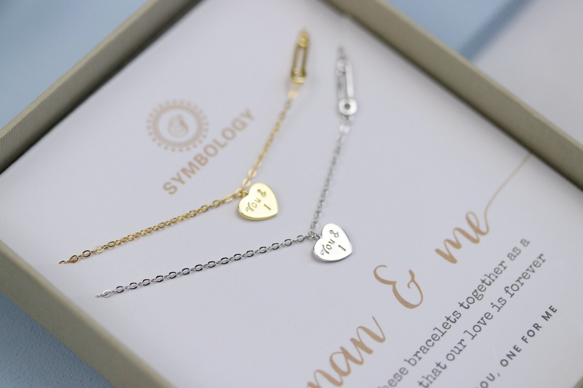 Nan and Me Bracelet Set, Minimalist Tiny Heart Bracelet for Nan, 925 Silver You & I Stacking Bracelet, Birthday Gift for Her, Gift for Mum