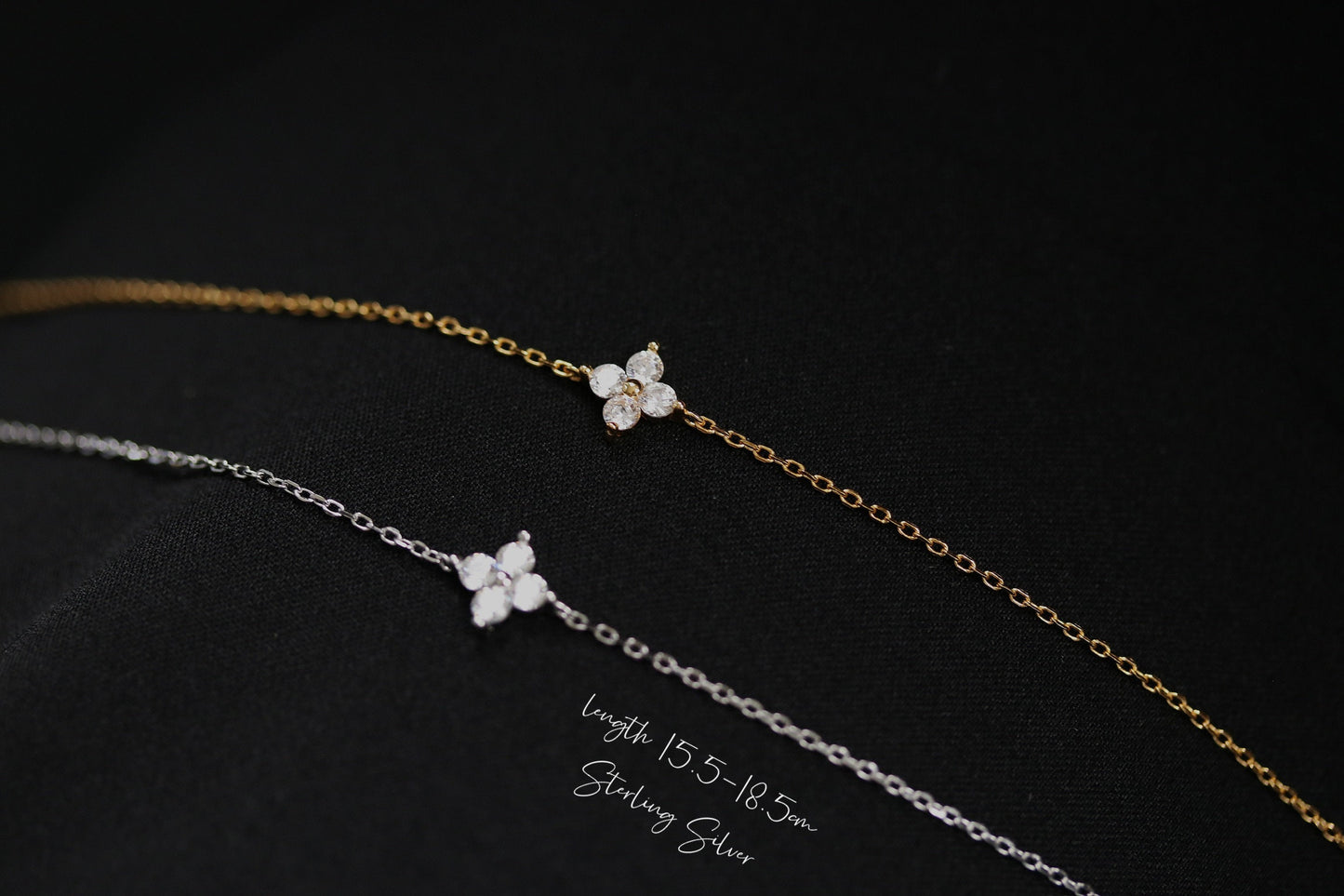Handmade Gift for Nan, Gold Four Leaf Clover Bracelet Set, Minimalist 925 Silver Tiny Bracelet, Christmas Gift for Her, Personalised gift