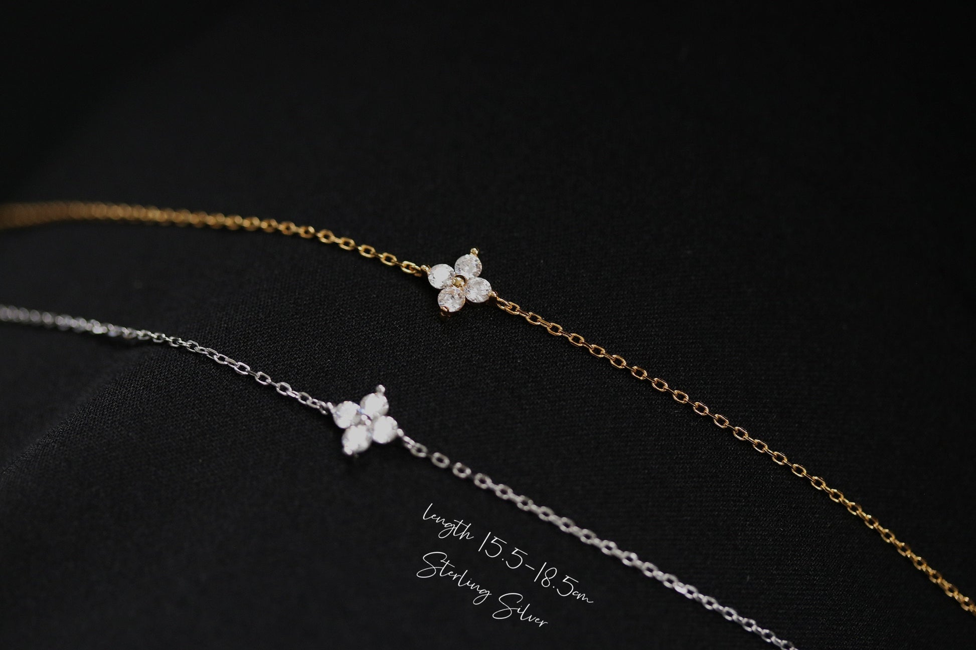 Handmade Gift for Nan, Gold Four Leaf Clover Bracelet Set, Minimalist 925 Silver Tiny Bracelet, Christmas Gift for Her, Personalised gift