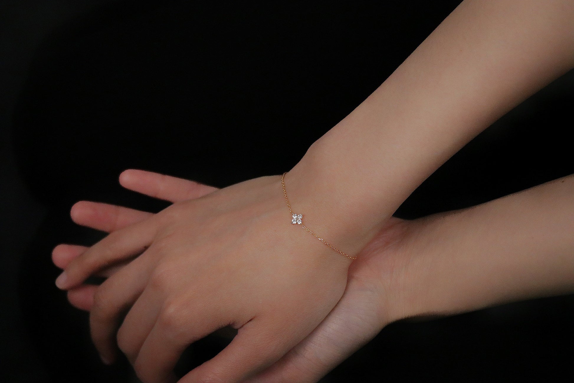 Soul Sister Gift, Gold Four Leaf Clover Bracelet Set, Minimalist 925 Silver Tiny Bracelet, Dainty Stacking Bracelet, Christmas Gift for Her