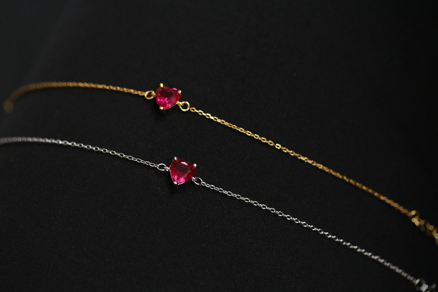 Nan and Me, 925 Silver Ruby Stone Bracelet Set, Minimalist Gold Tiny Bracelet, Christmas Gift for Her, July Birthstone Bracelet Gift for Her