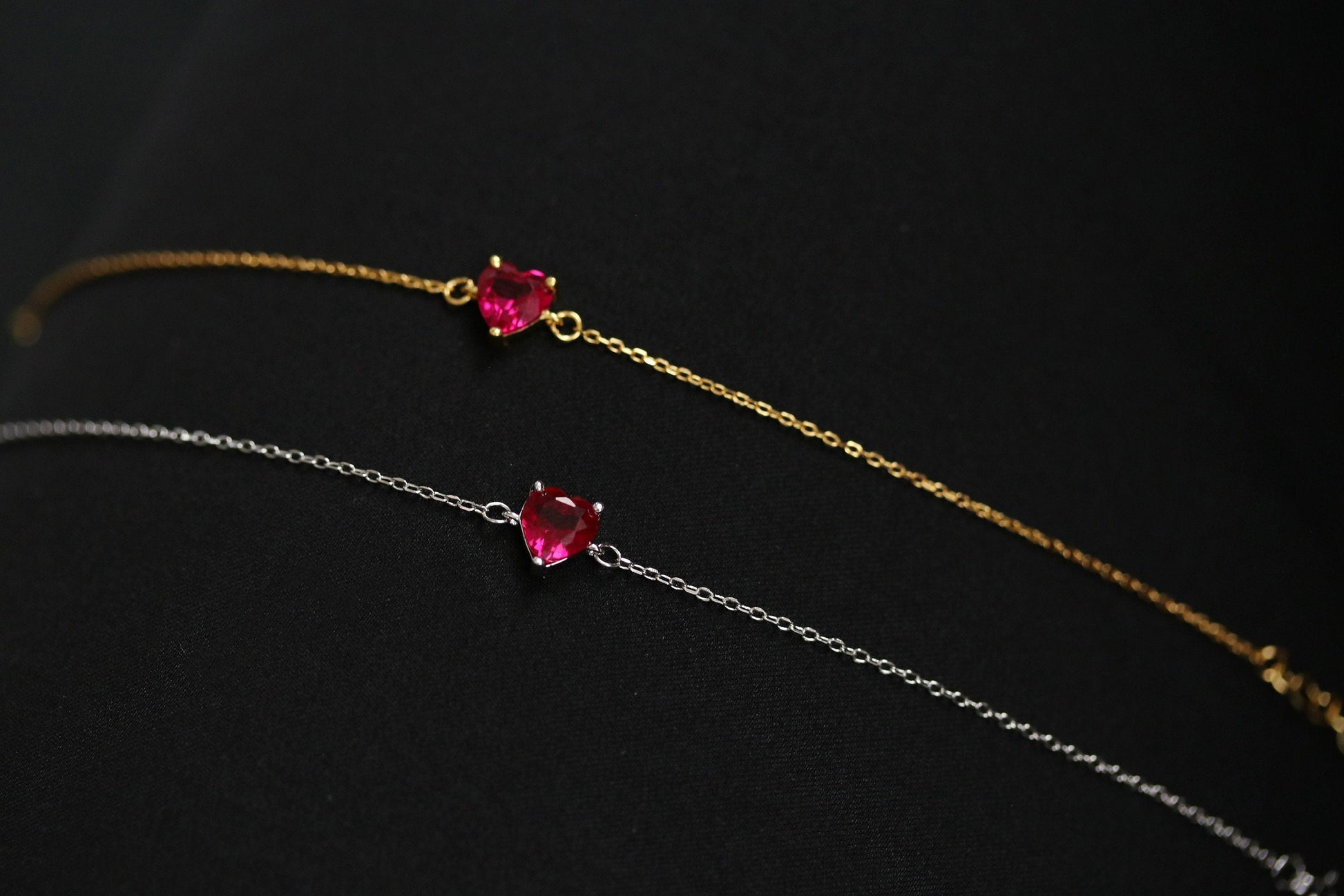 Nan and Me, 925 Silver Ruby Stone Bracelet Set, Minimalist Gold Tiny Bracelet, Christmas Gift for Her, July Birthstone Bracelet Gift for Her