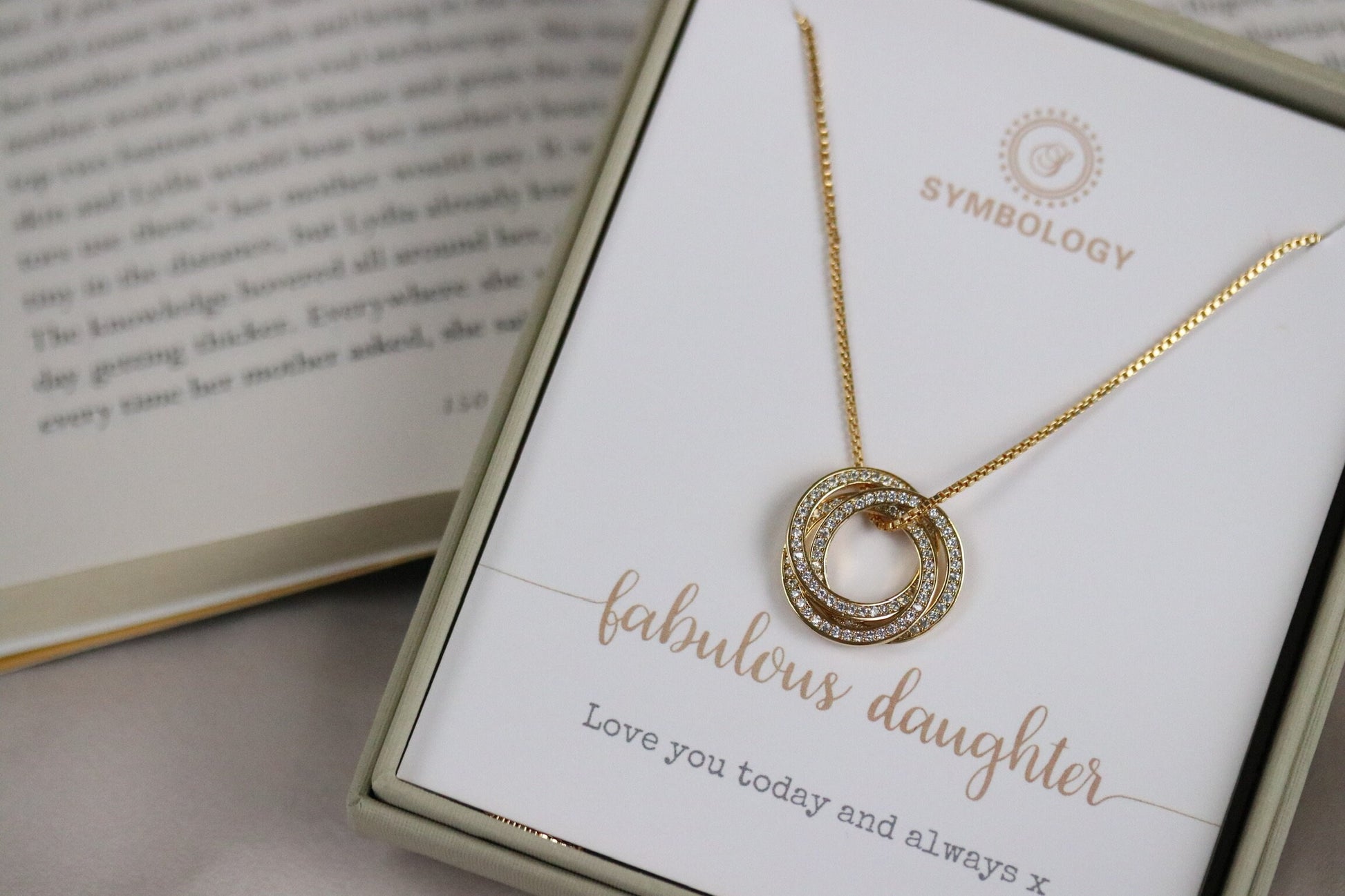 Personalised Jewelry, Birthday Gift for Her, Daughter Necklace, CZ Sparkle Necklace, Russian Rings Necklace in Silver, Gold Family Necklace