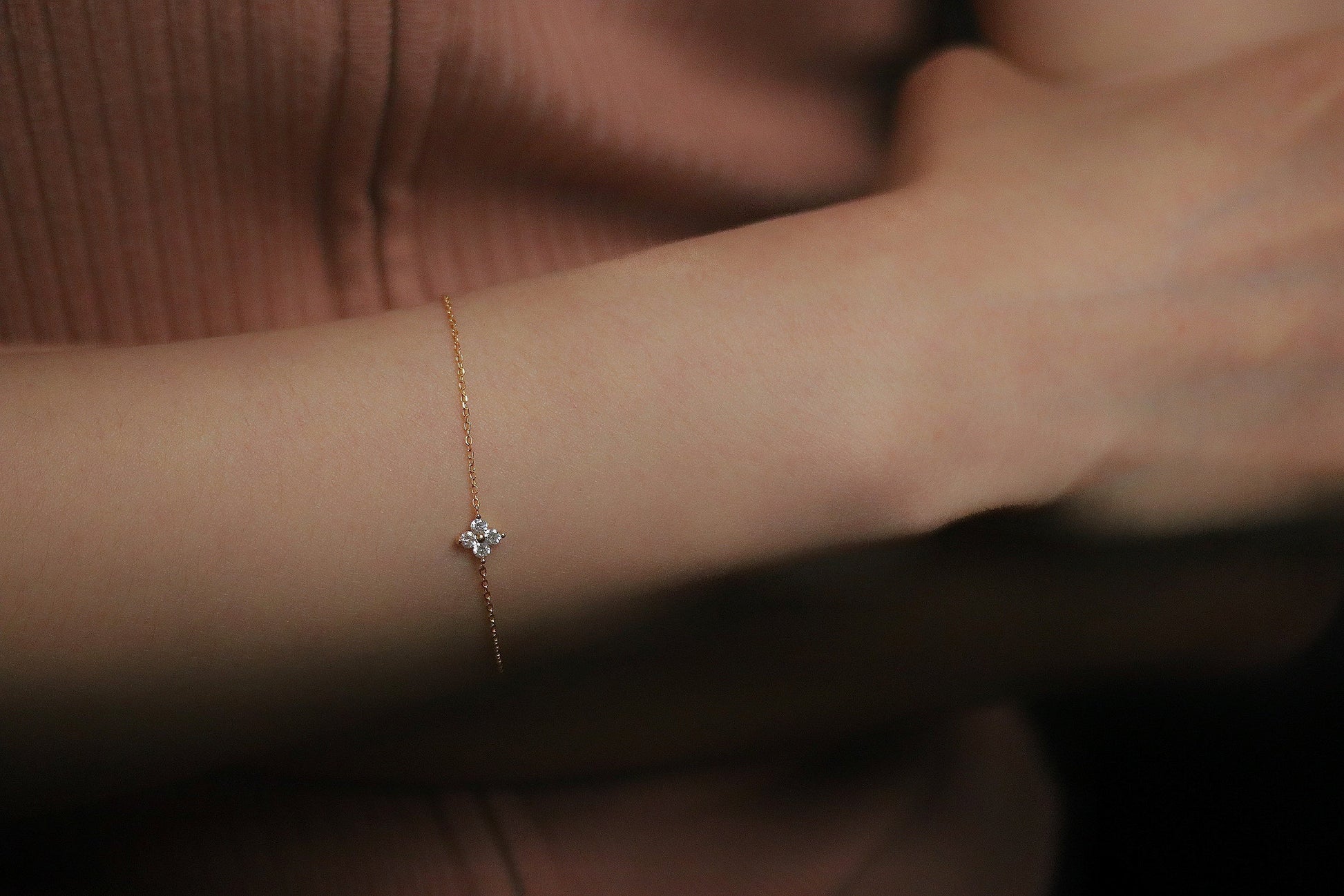 Soul Sister Gift, Gold Four Leaf Clover Bracelet Set, Minimalist 925 Silver Tiny Bracelet, Dainty Stacking Bracelet, Christmas Gift for Her