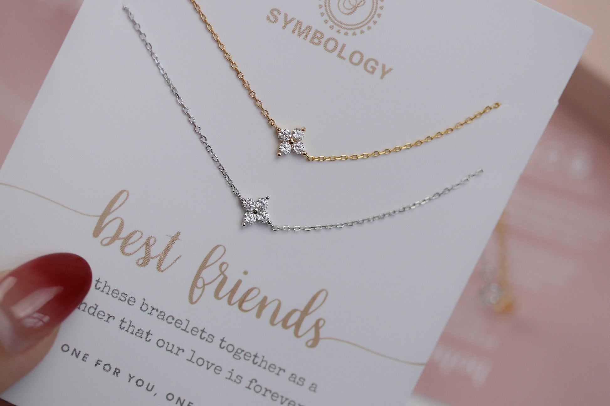 Handmade Gift for Nan, Gold Four Leaf Clover Bracelet Set, Minimalist 925 Silver Tiny Bracelet, Christmas Gift for Her, Personalised gift