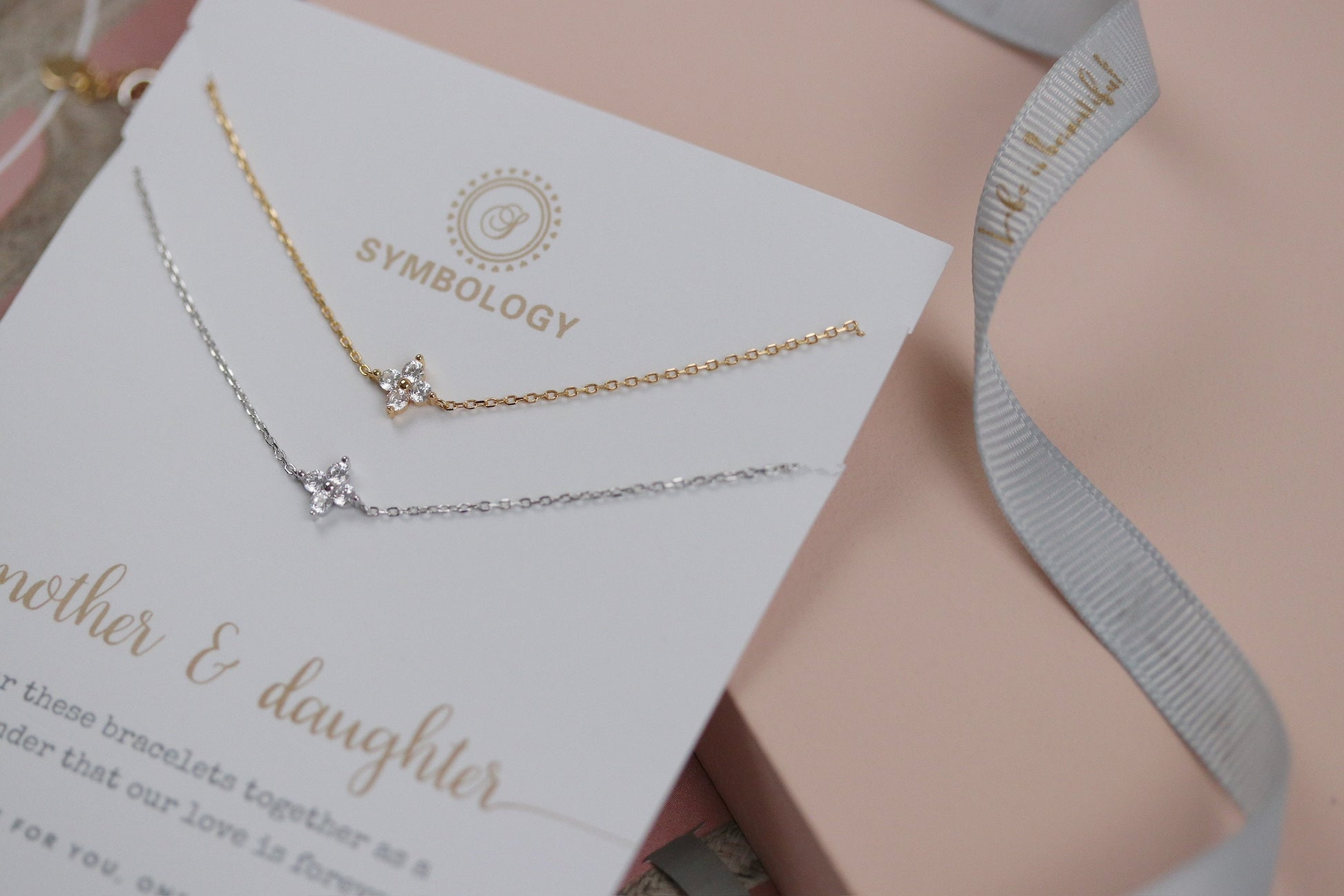 Handmade Gift for Nan, Gold Four Leaf Clover Bracelet Set, Minimalist 925 Silver Tiny Bracelet, Christmas Gift for Her, Personalised gift