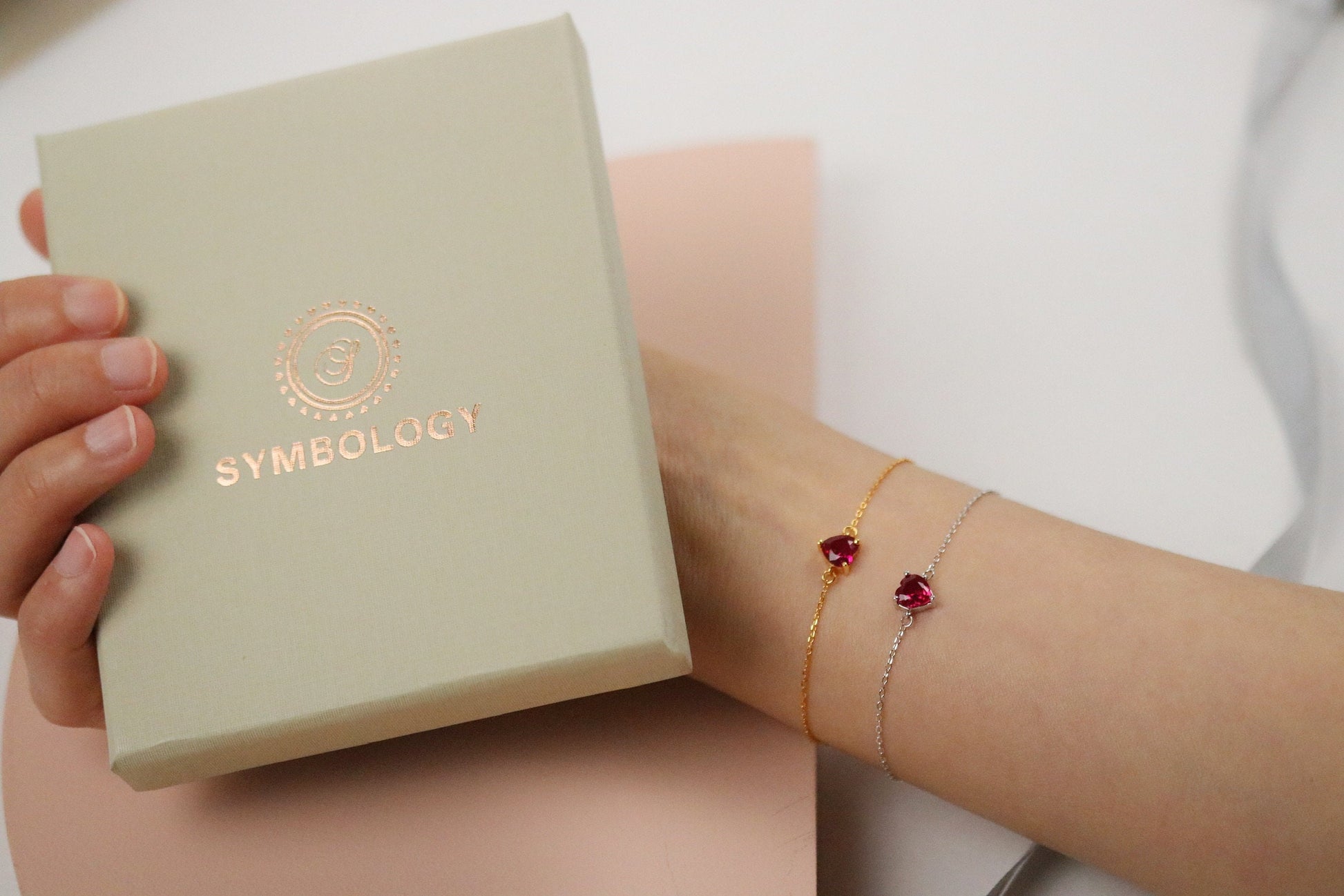 Nan and Me, 925 Silver Ruby Stone Bracelet Set, Minimalist Gold Tiny Bracelet, Christmas Gift for Her, July Birthstone Bracelet Gift for Her