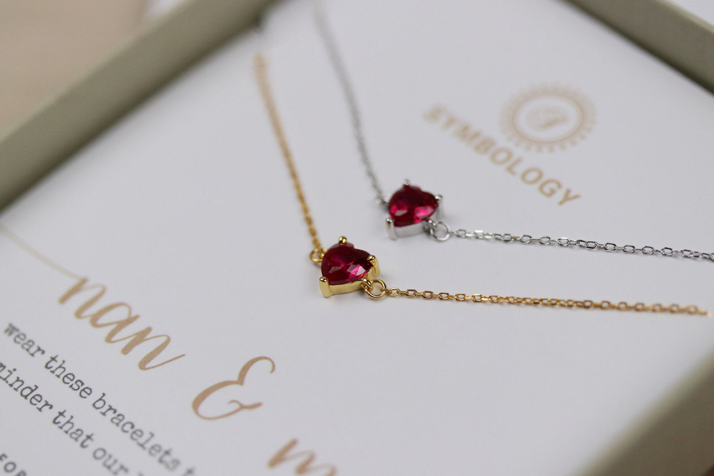 Mother Daughter Gift, 925 Silver Ruby Stone Bracelet Set, Minimalist Gold Tiny Bracelet, Christmas Gift for Her, July Birthstone Bracelet