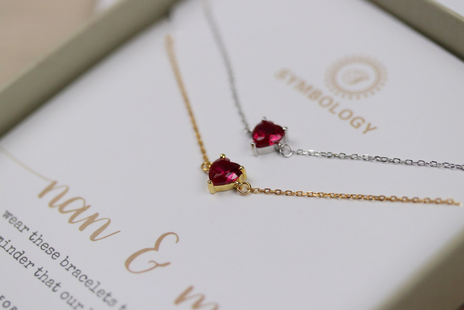 Mother Daughter Gift, 925 Silver Ruby Stone Bracelet Set, Minimalist Gold Tiny Bracelet, Christmas Gift for Her, July Birthstone Bracelet