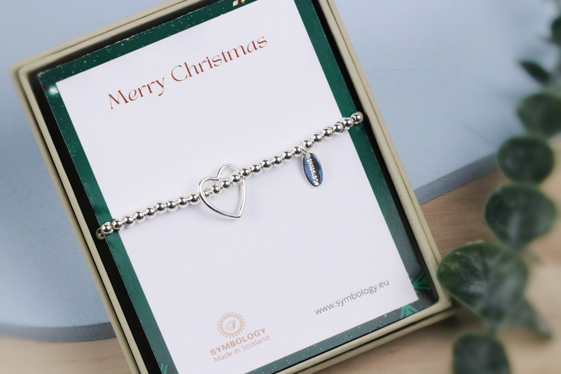 Christmas Gift for Her, Personalised Bracelet, Silver Open Love Heart Bracelet, Silver Beaded Stretch Bracelet, Birthday Gift for Mum, Sis