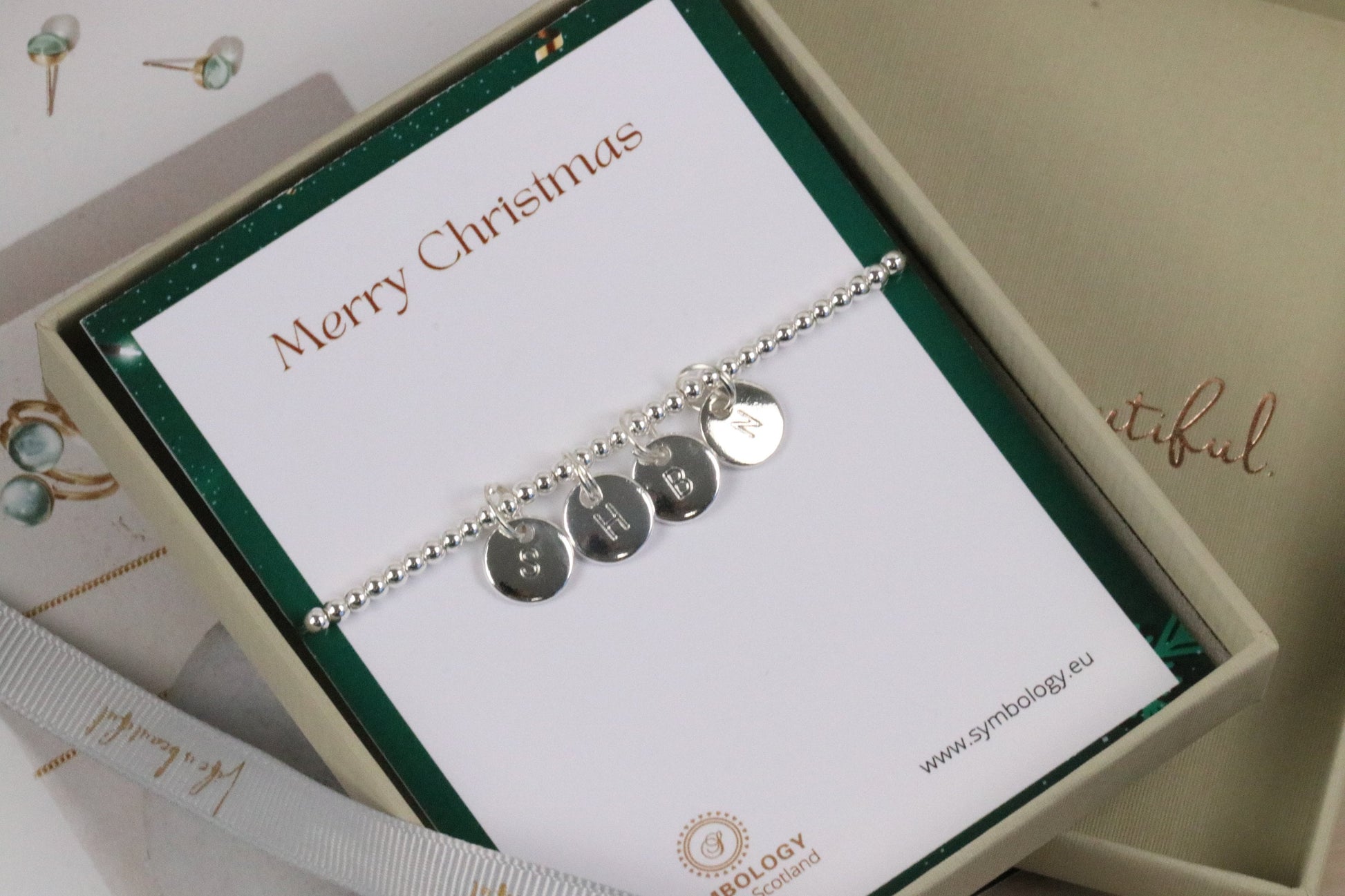 Christmas Gift for Her, Silver Beaded Initial Bracelet, Personalised Gift, Secret Santa Gift for Teacher, Silver Stretch Alphabet Bracelet