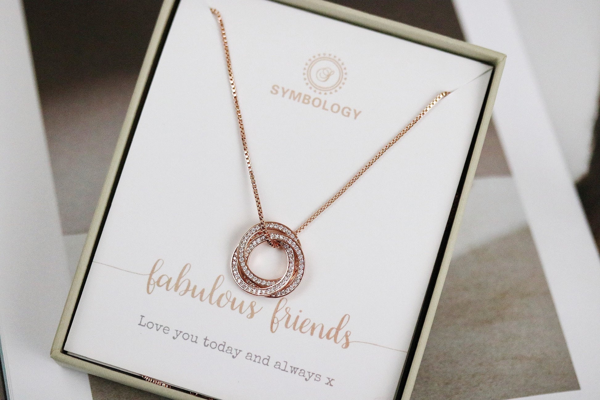 Waterproof Russian Ring CZ Necklace, Interlocking Circle Necklace, Interlinked Ring Necklace, Best Bestie Gift for Her, Minimalist Jellwery