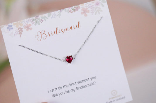Bridesmaids Bracelet, Adjustable Personalized Ruby Gemstone Bracelet, Maid of Honour Proposal Gift, Wedding Gift Gold Dainty Heart Bracelet