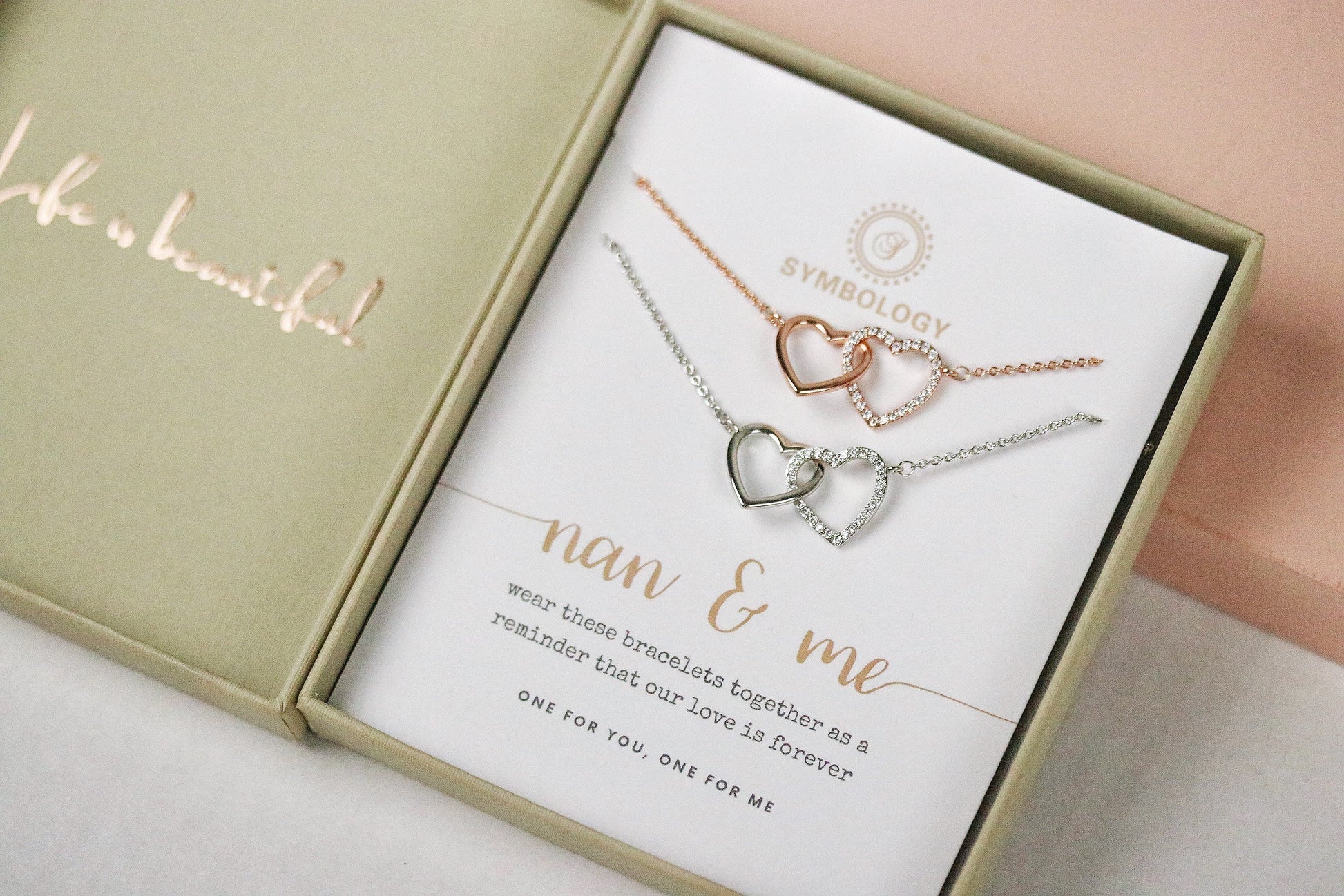 Nan Necklace Gift, Personalised Mother's Day for Special Nan Nanna Nannie, Water Resistant Interlinking Love Heart Necklace, Minimalist