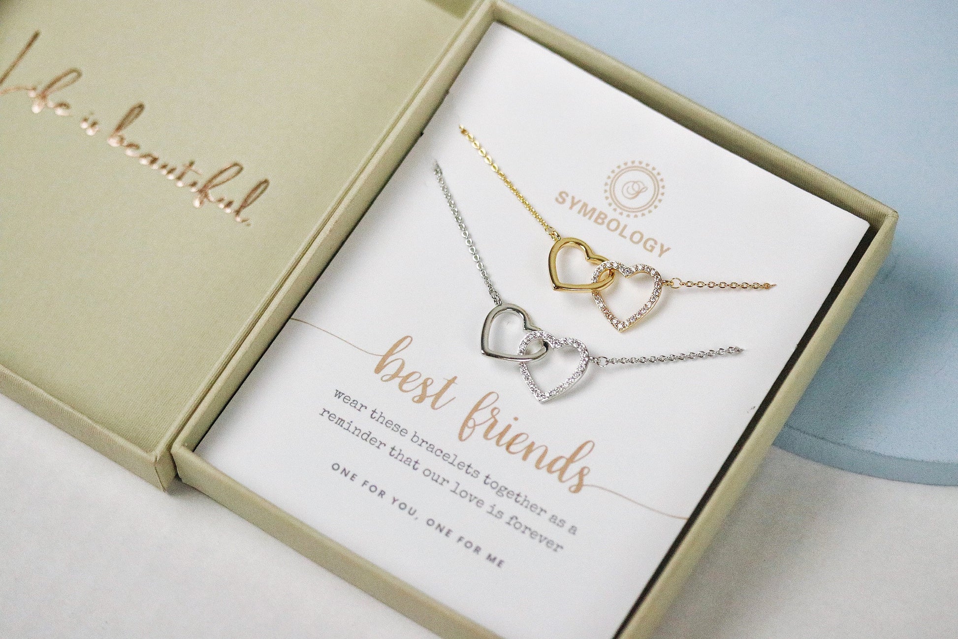 Silver Friendship Bracelet Set, 18k Gold Personalised CZ Pave