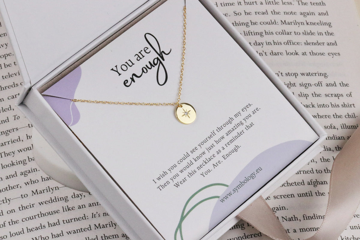 You are Enough Gift Necklace, Sterling Silver Northern Star Necklace, Recovery Strength Necklace, Self Care Gift for Her, Words of Wisdom