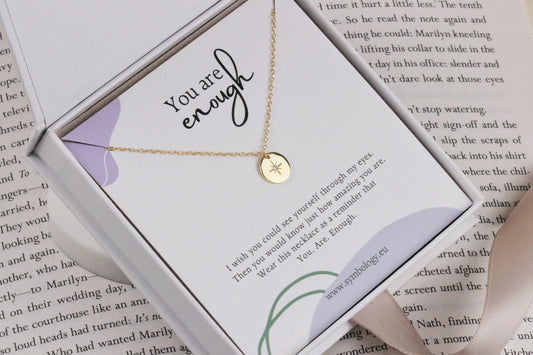 You are Enough Gift Necklace, Sterling Silver Northern Star Necklace, Recovery Strength Necklace, Self Care Gift for Her, Words of Wisdom