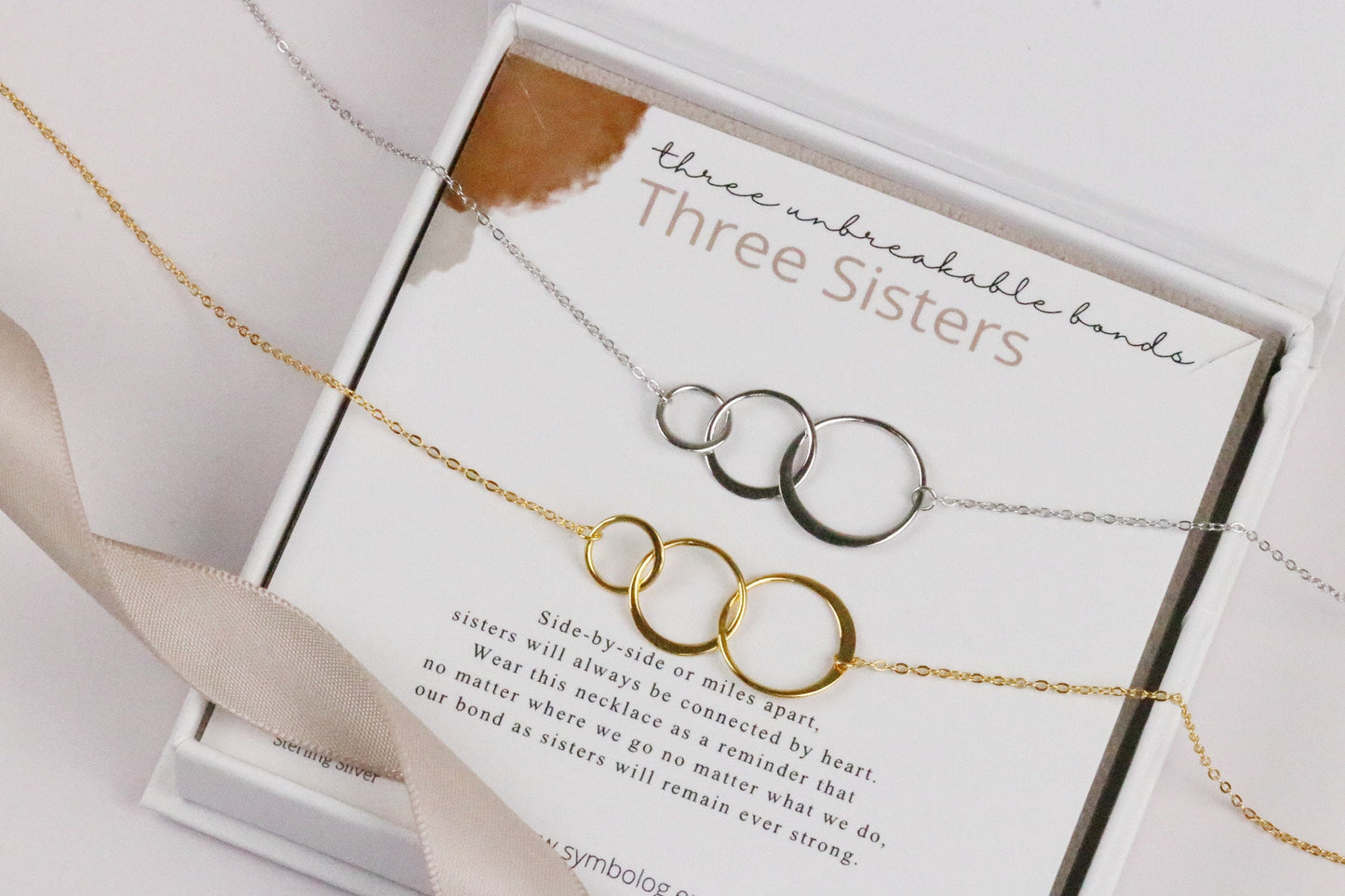 Three Sisters necklace, Sister Birthday Gift for Her,  Big Sister Little Sister Gift, Sister Jewelry Gift, Sterling Silver 3 ring necklace