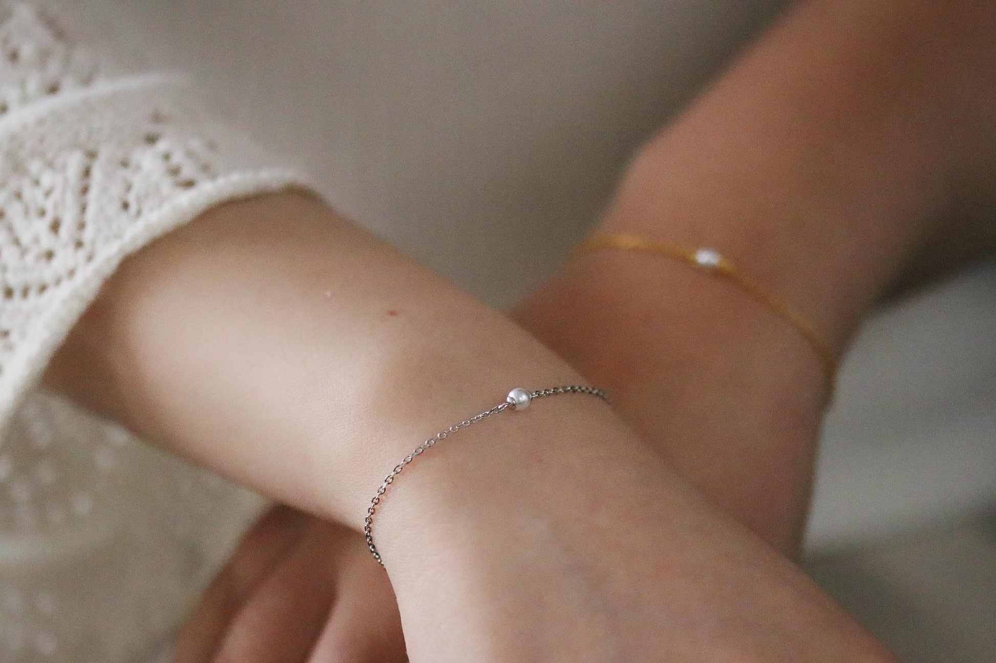 Sterling Silver Tiny Pearl Bracelet: Gold Vermeil Stacking Bracelet, Christmas Gift for Besties