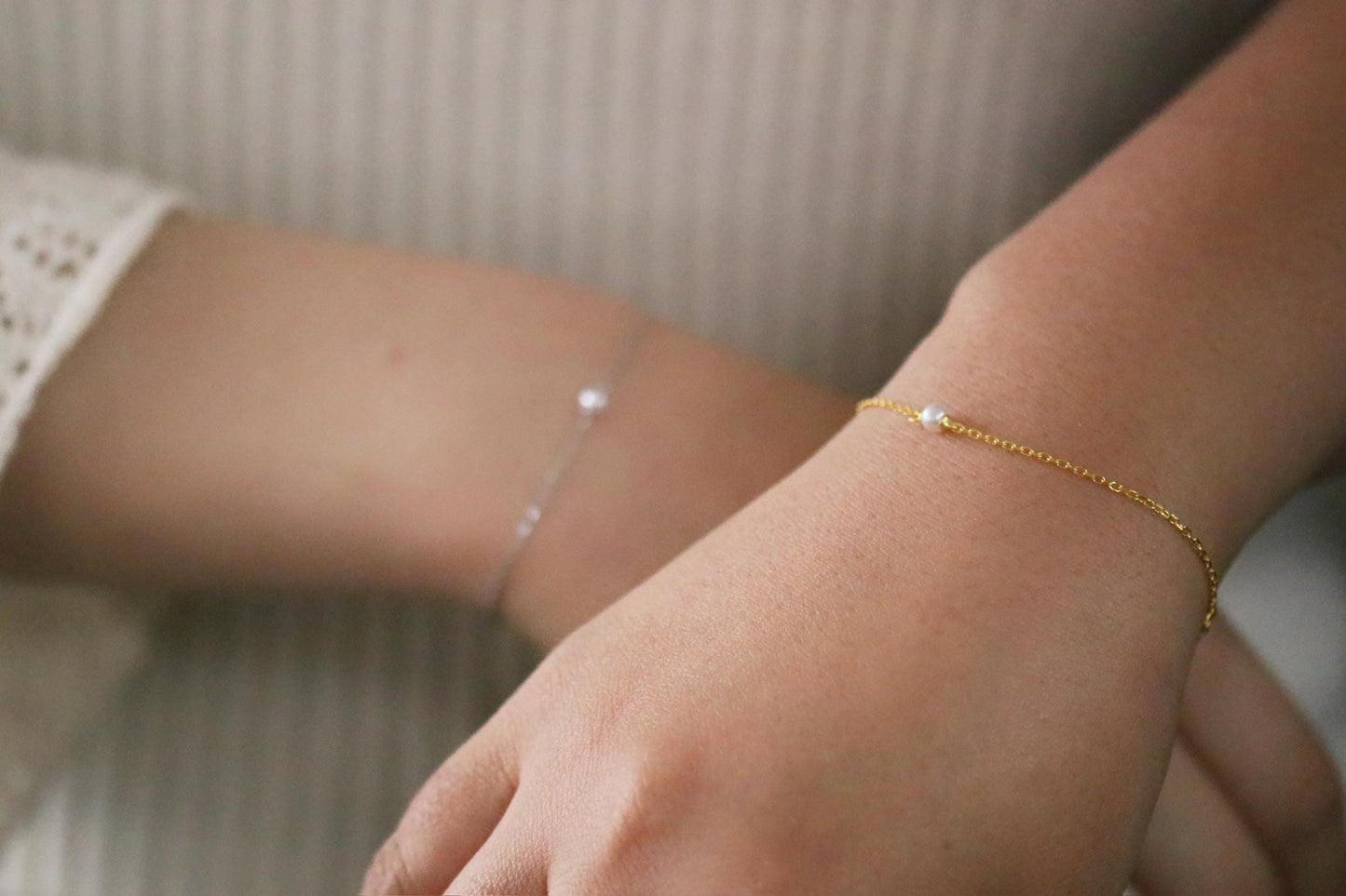 Sterling Silver Tiny Pearl Bracelet: Gold Vermeil Stacking Bracelet, Christmas Gift for Besties