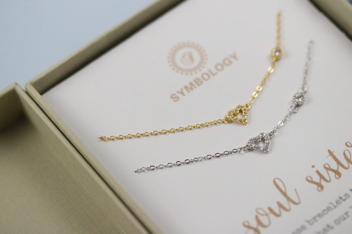 Sister Bracelet Gift, Silver and Gold Open Heart Bracelet, Tiny Heart Bracelet, Gift For Sis, Little Sis Gifts, Big Sis Gift Bestie Bracelet
