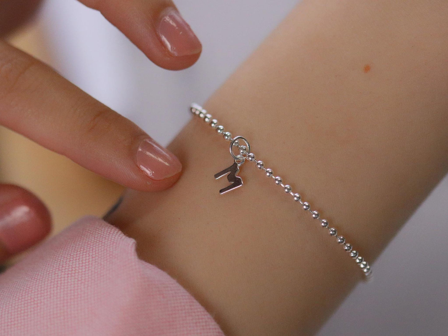 Personalised Name bracelet in Sterling Silver Beaded Initial Bracelet, Custom Age Bracelet, 16 18 21 Birthday Gift for Her, Bridesmaid Gift
