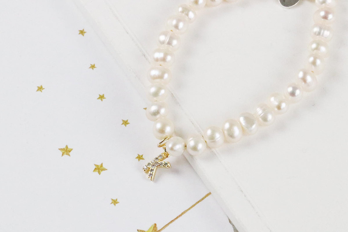 Genuine Pearl Personalised Bracelet • Gold Filled Initial Bracelet • Birthday Gift for Her• Fresh Water Pearl Bridal Jewellery • Custom Gift